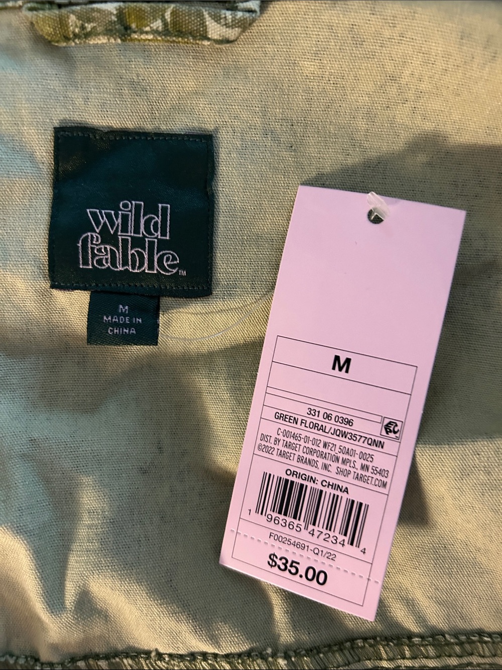 NWT Wild Fable. Green Floral Print Cropped Jacket Oversized - Medium - Picture 2 of 4